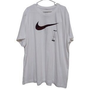 Nike T Shirt Man XXL White Dri Fit Activewear Training Woosh Logo Relaxed Fit